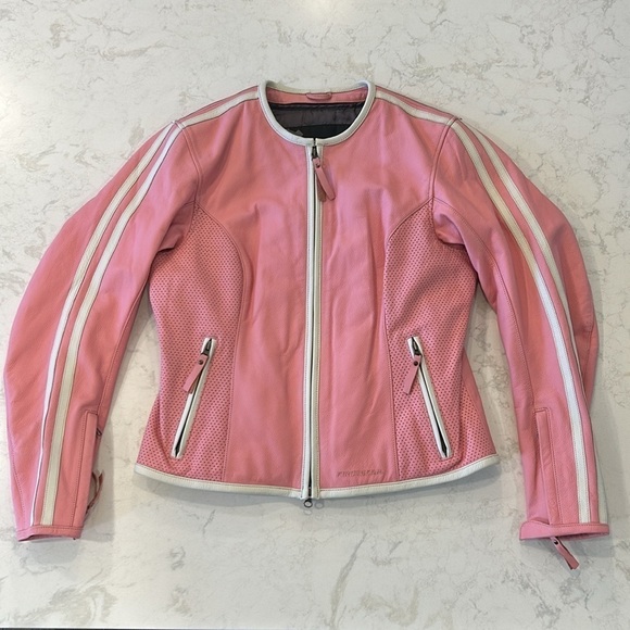 First Gear Women’s Motorcycle Riding Jacket Baby Pink White Pinstriped Mob Wife - Picture 15 of 16